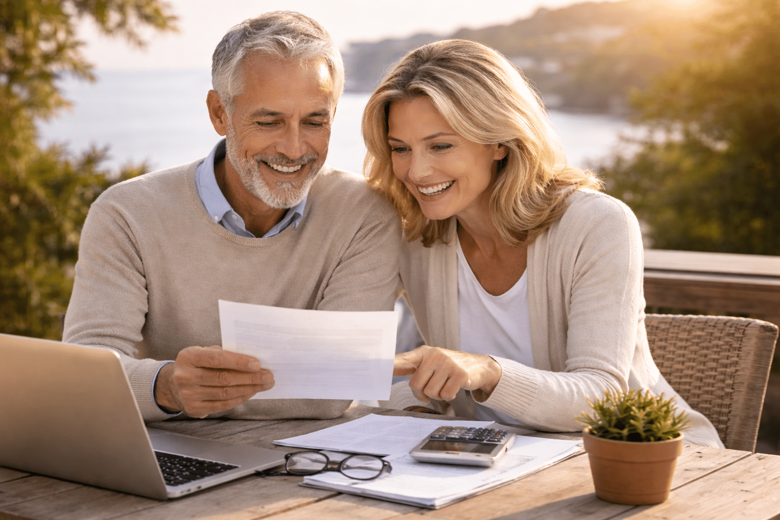 Couple profitant d'une vue côtière