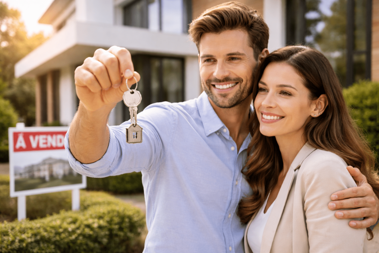 Nouveaux propriétaires devant leur maison